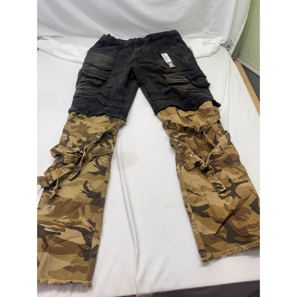 New rockstar original Jeans Black And Camo Sz 38 Zipper Buckle Flair Y2K Grunge